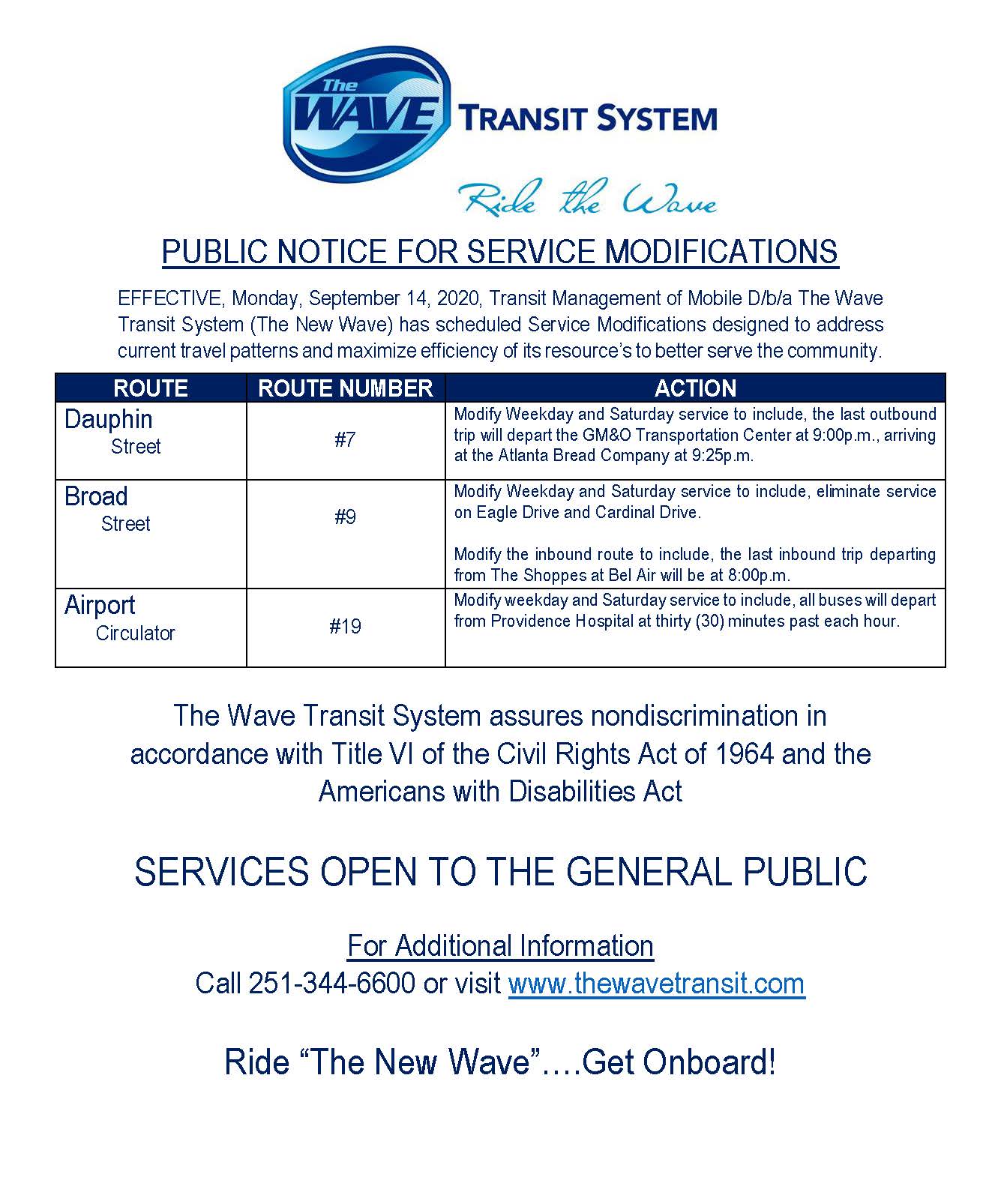 Service Modificationeff. Sept 14 2020