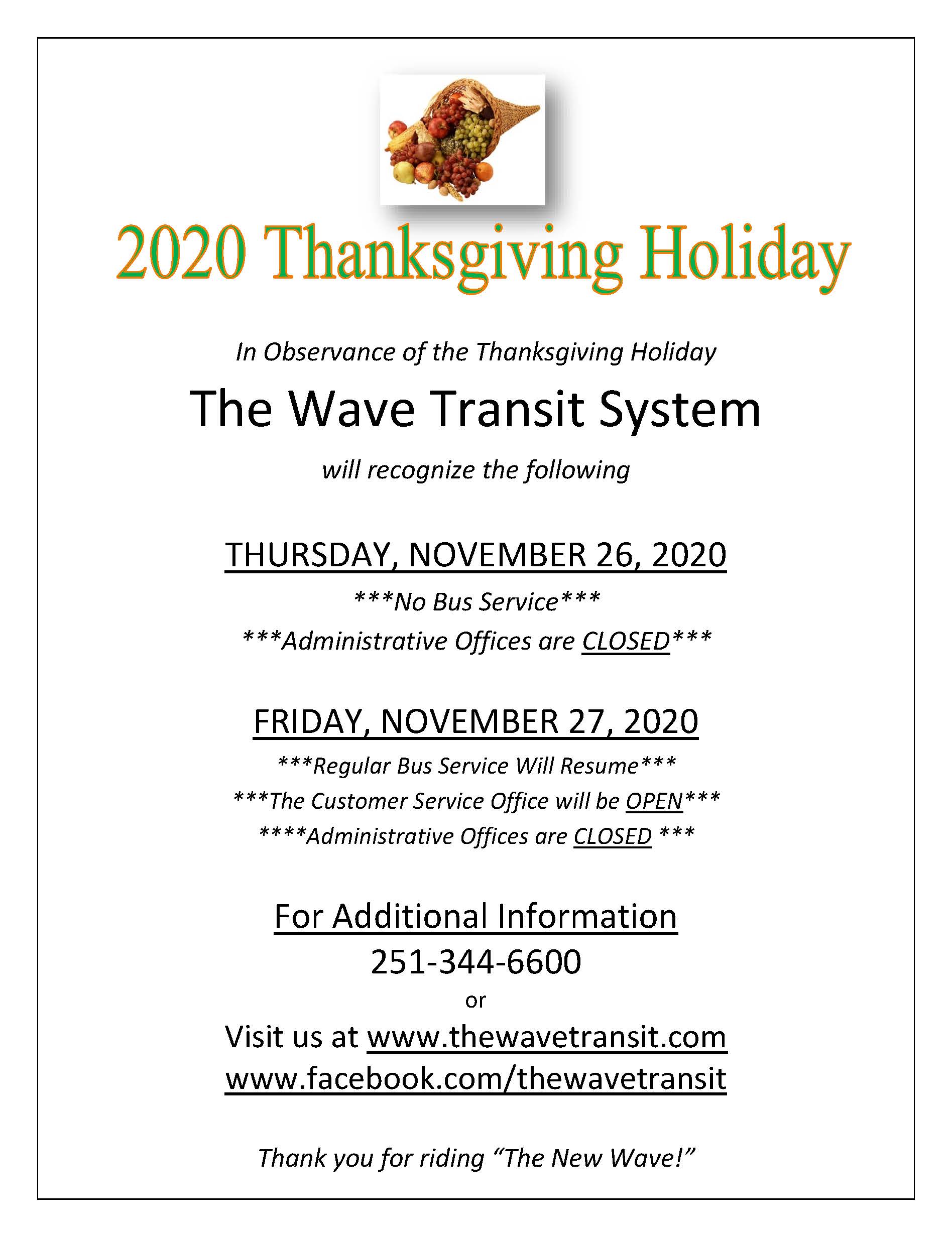 2020 Thanksgiving Holiday